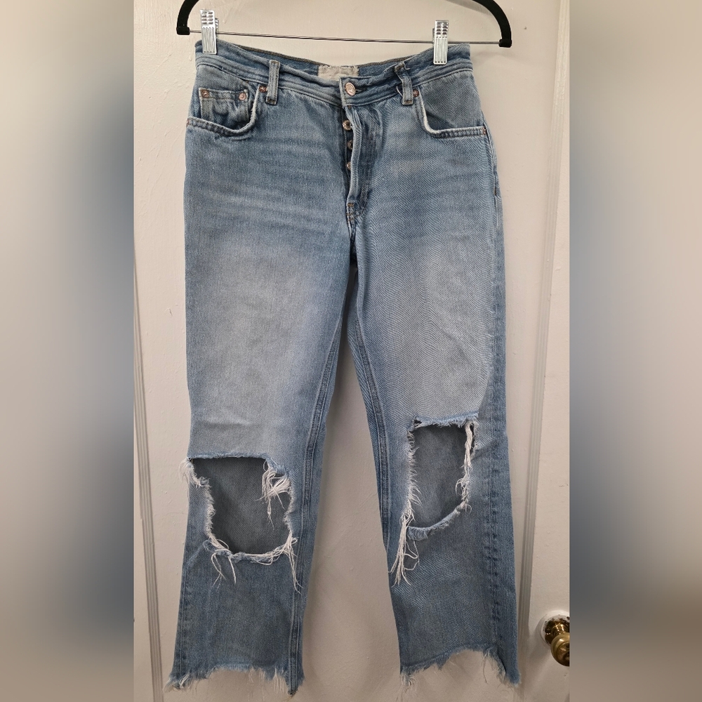 We The Free Free People Button Fly Distressed Raw Hem Jeans Size 25